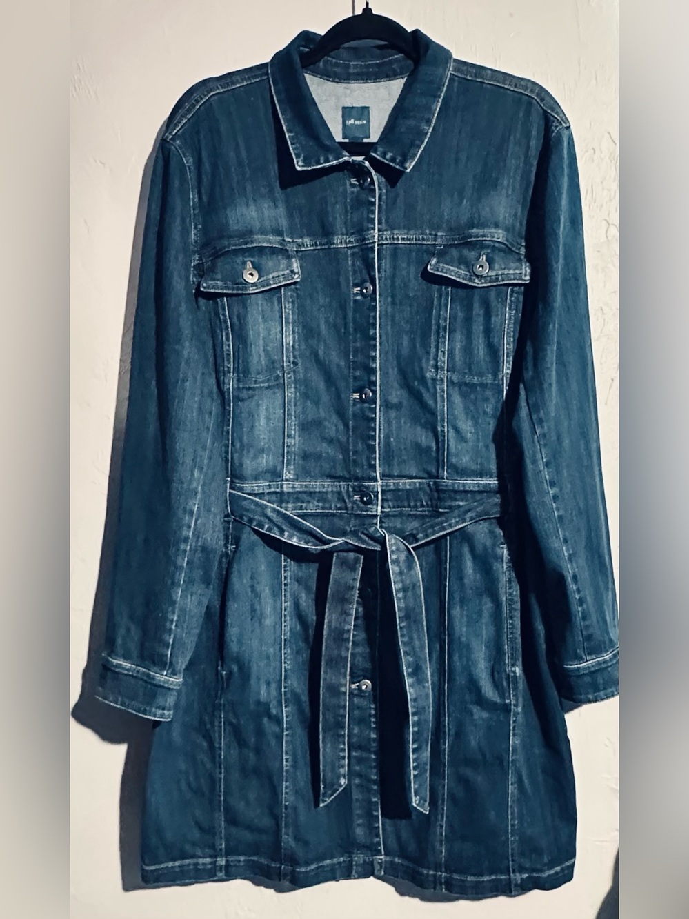 J. Jill Midi Shut Dark Blue Denim Trench Dress Classic Western Chic